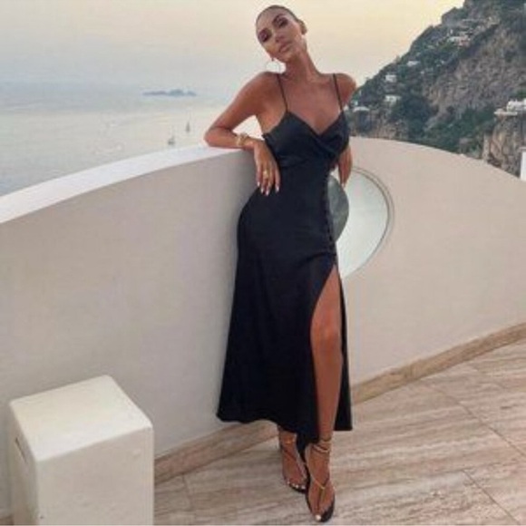 ZARA Black Slip Dress Satin Effect Dark Romance Dress, Size XS - Picture 3 of 16